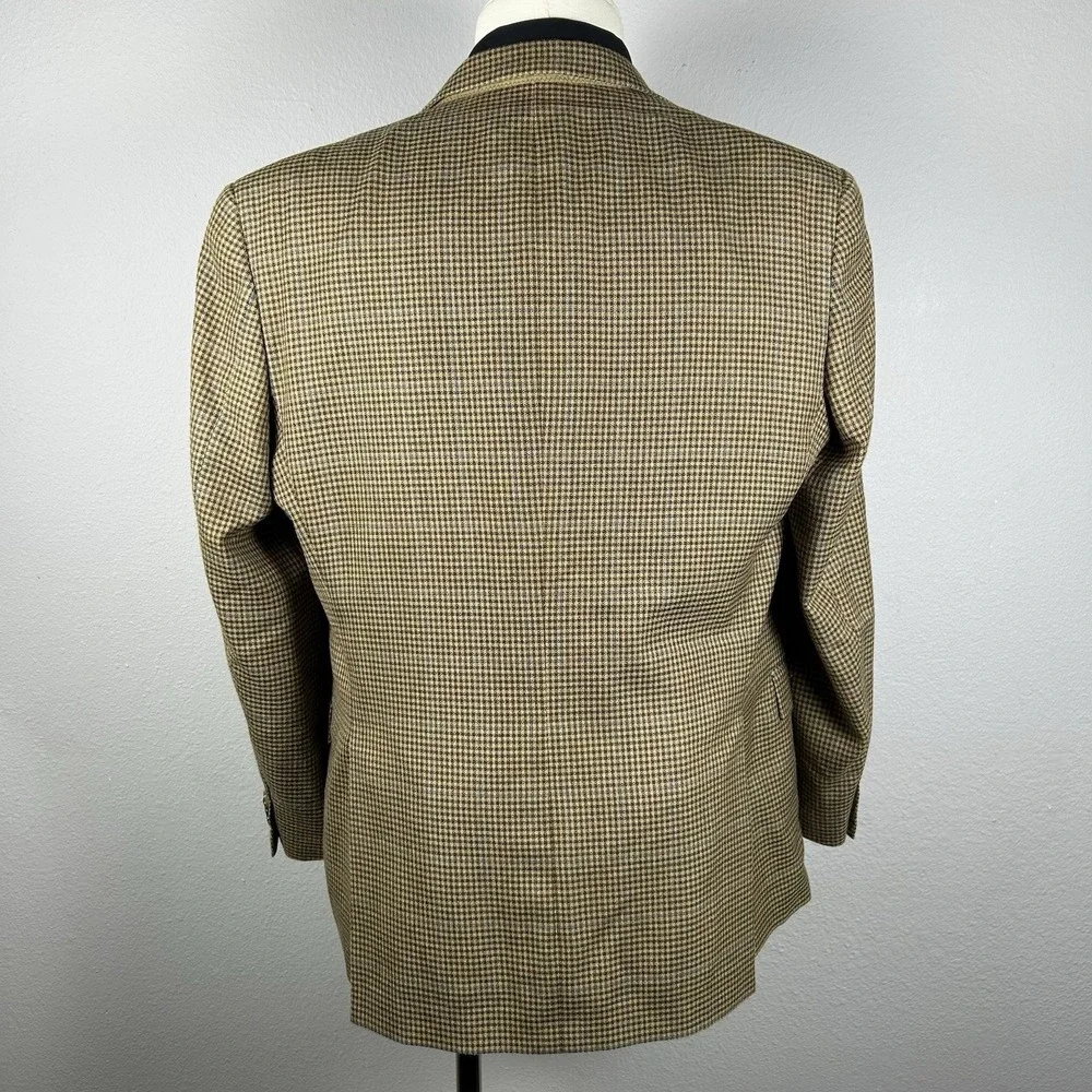 Hart Schaffner Marx 42R Houndstooth Sport Coat Blue Overcheck 2 Button Wool Look